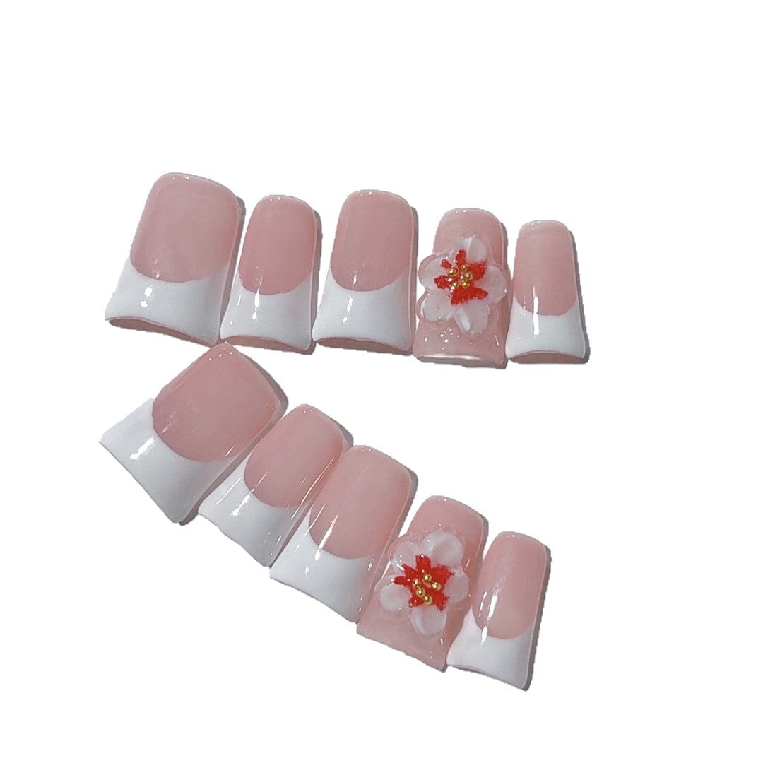 Pure Desire Bloom: "Crimson Sakura" – Unhas Postiças Quadradas Curtas