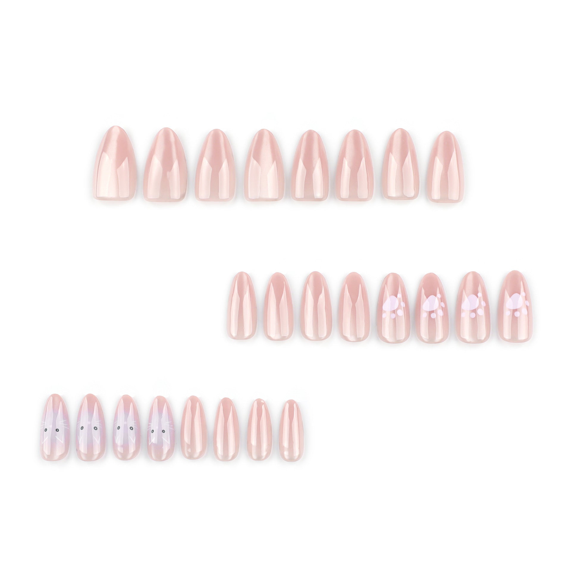 裸色貓眼閃搭配粉色貓爪印甜美穿戴甲