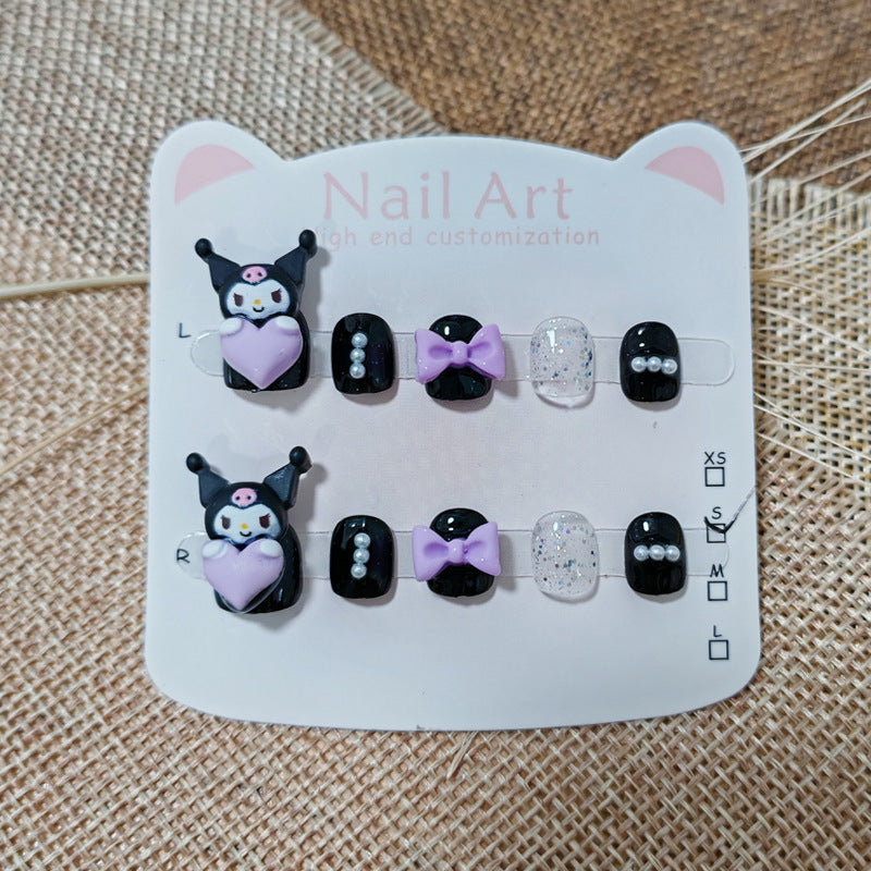 365nails-Kuromi Sweet Kids Series: "Purple Heart Kuromi" – Short Square Kids Nail Art