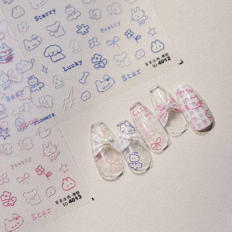 365nails: 藍色果凍線條可愛風美甲貼紙
