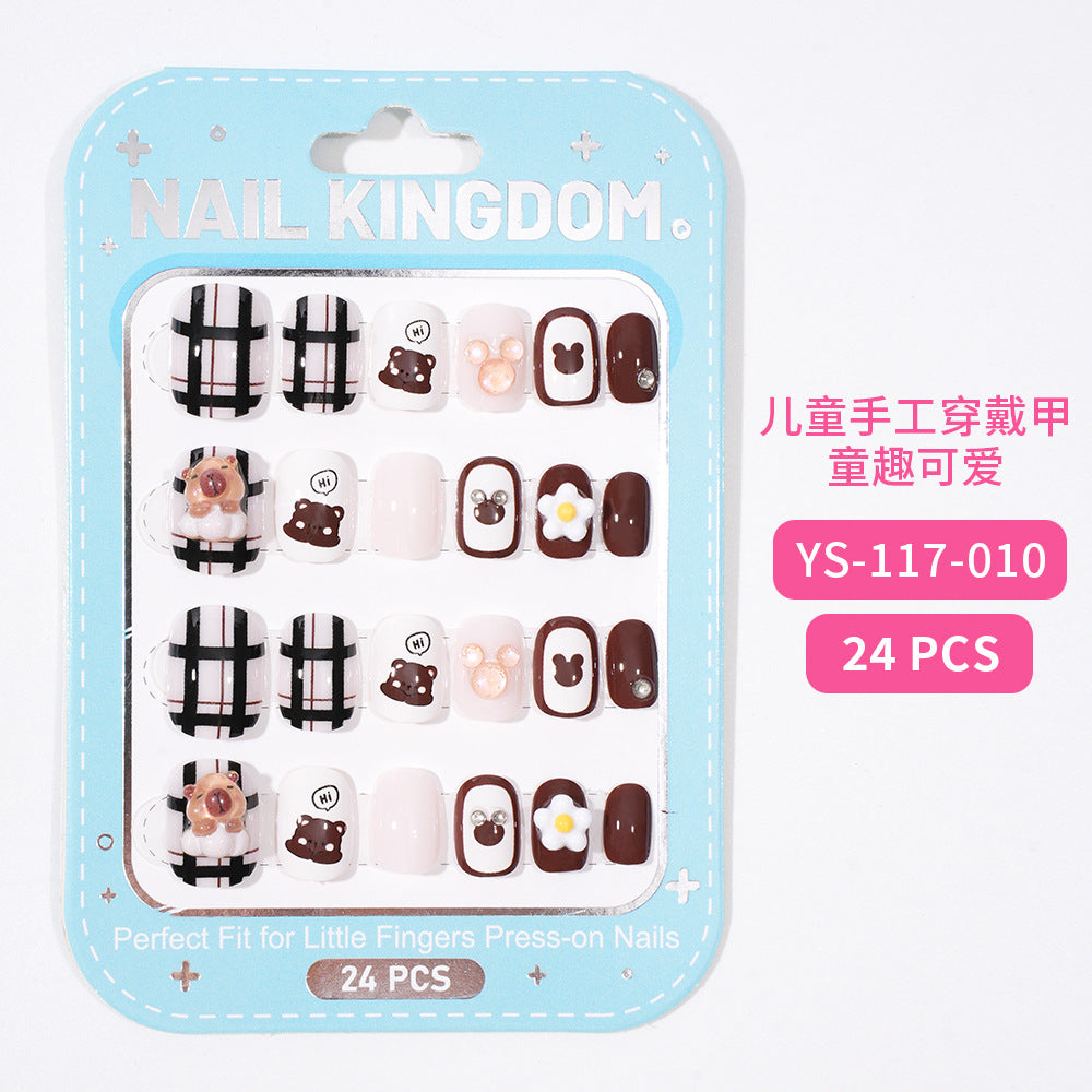 Children's Nail Art Nail Sticker Girl Cartoon 24 Nail Art Sticker Cute Removable press on nails With Drill