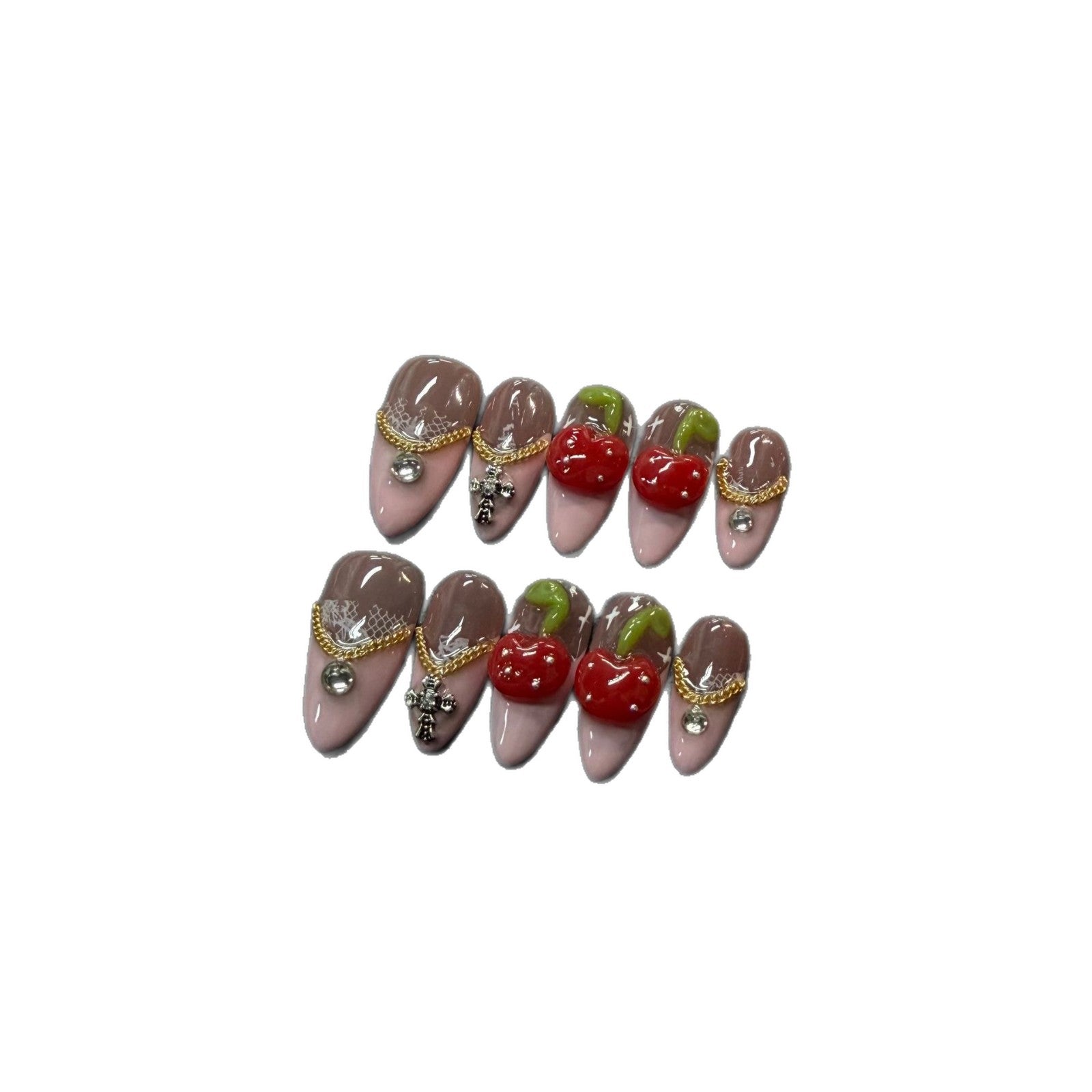 365nails: "Cherry Opulence" – 3D Handmade Almond Nails