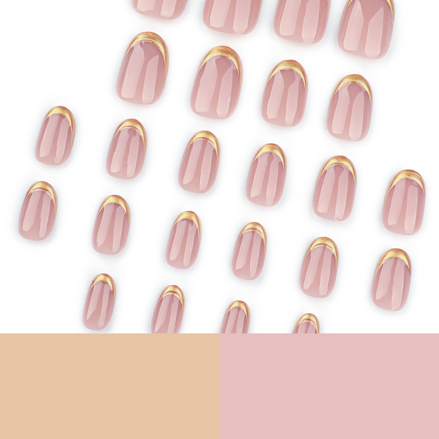 Simple short short short round naked powder nail art French gold wearable fake nail gold pulp 3D wearable nail piece wholesale｜365nails
