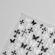 Gothic Cross Butterfly Collection: "Monochrome Gothic" – 3D Embossed Nail Sticker