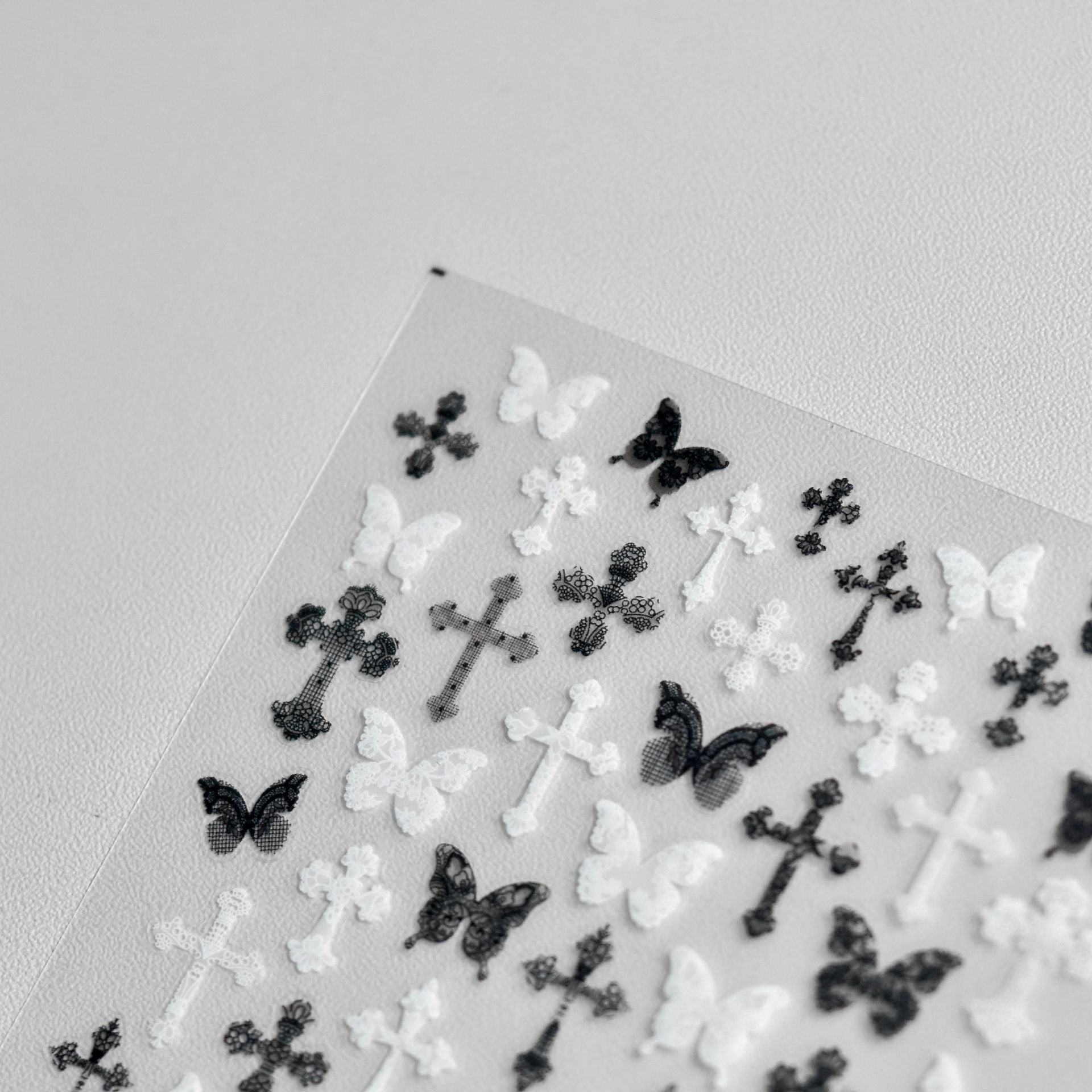 Gothic Cross Butterfly Collection: "Monochrome Gothic" – 3D Embossed Nail Sticker