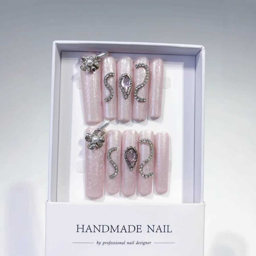 Pink Serpent: "Snake Spell" – Extra Long Square Press-On Nails