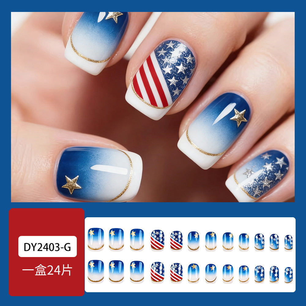 365nails: Independence Day Ombre Gold Star Press-On Nails (USA)
