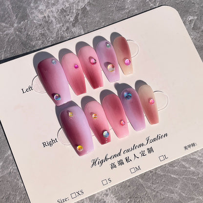 Unhas postiças artesanais com contas de sereia e bolhas, médias e longas, acabamento em patch de macaron, esquema de cores, mudança gradual, unhas postiças ｜ 365nails