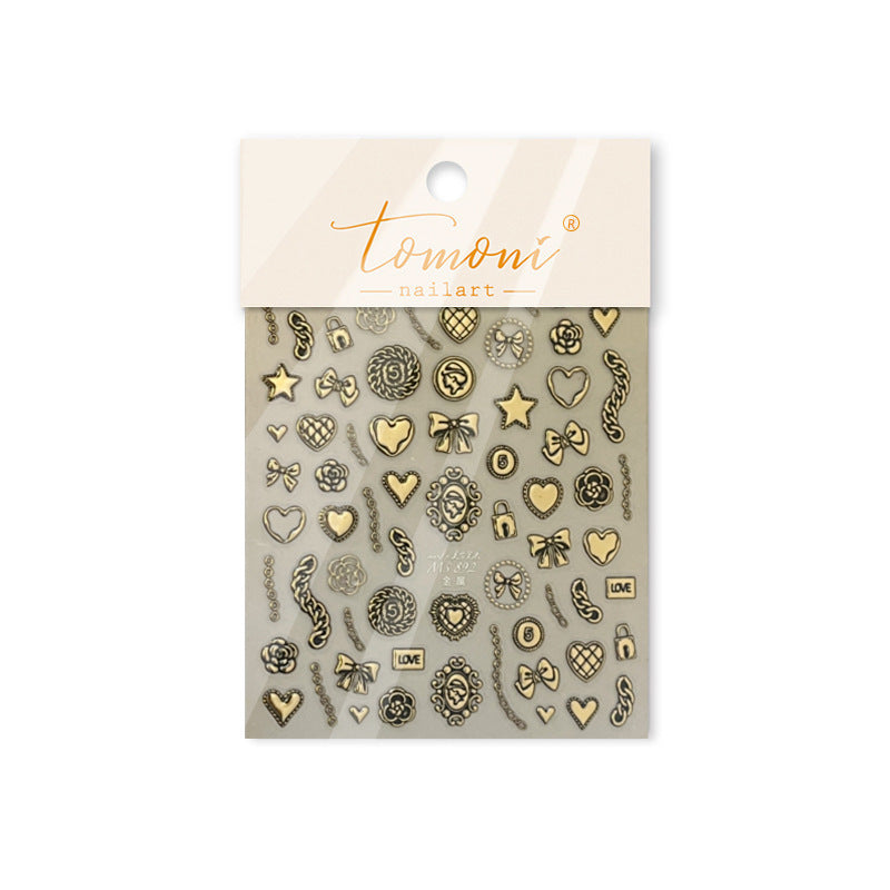 Vintage Gold Collection: "Antique Gold Charm" – 3D Embossed Nail Sticker