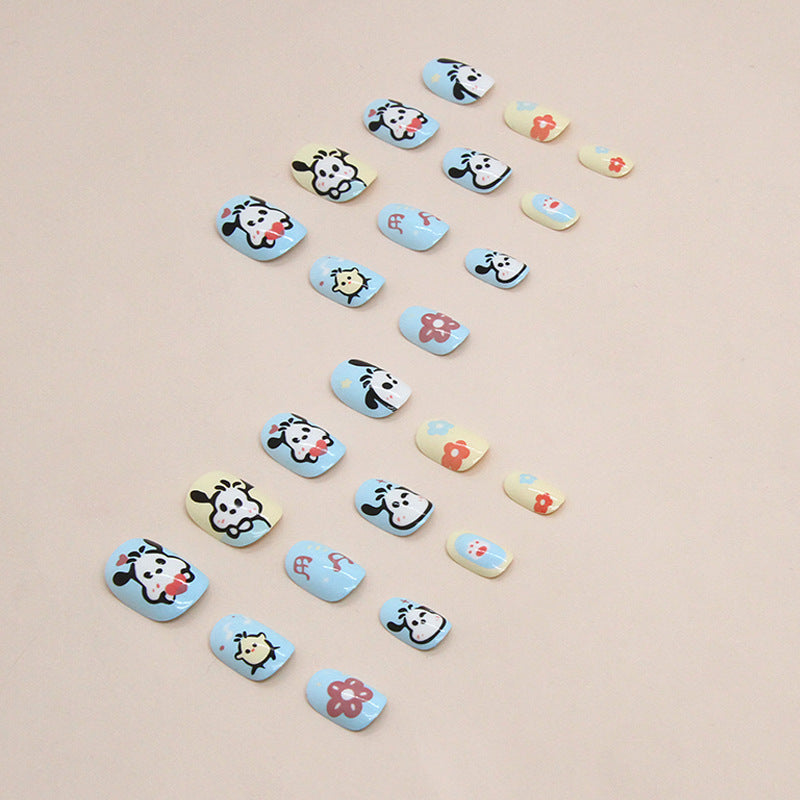 Cute milk blue doll atmosphere puppy Press-on toenailsprints children's fun ins wind fake nails children's wear armor｜365nails