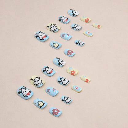 Cute milk blue doll atmosphere puppy Press-on toenailsprints children's fun ins wind fake nails children's wear armor｜365nails