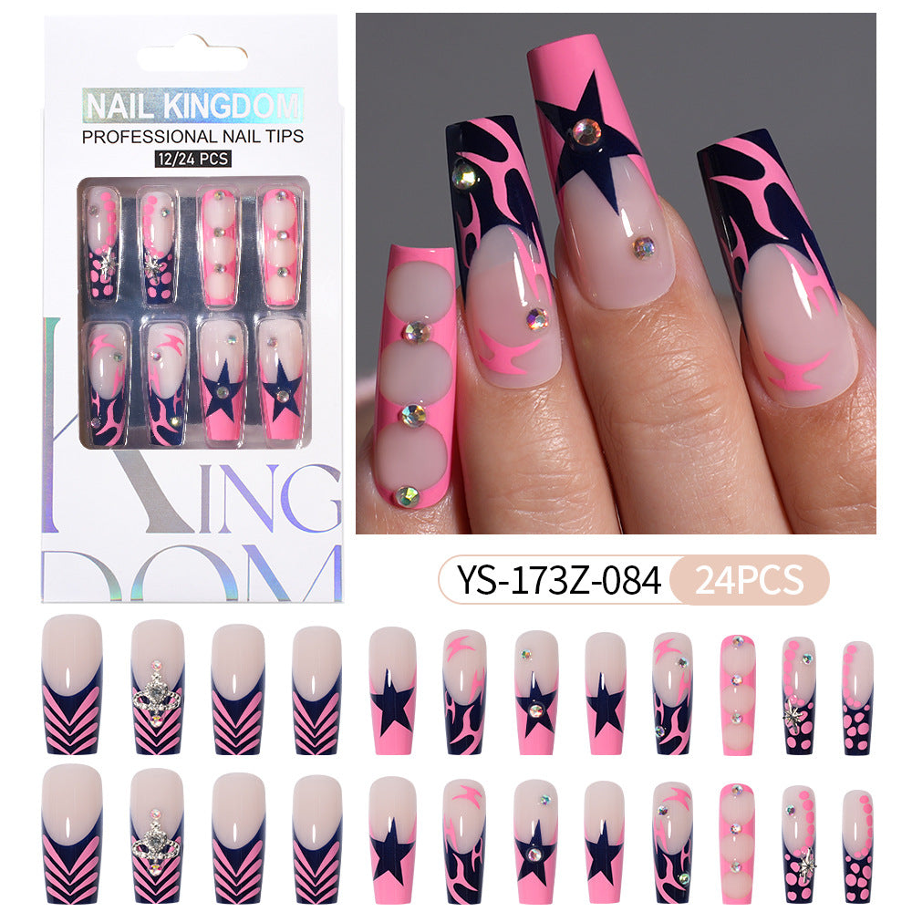 Press on nails fake nail patch extension nail Spice Girl medium rectangle removable 24 pieces with drill manicure
