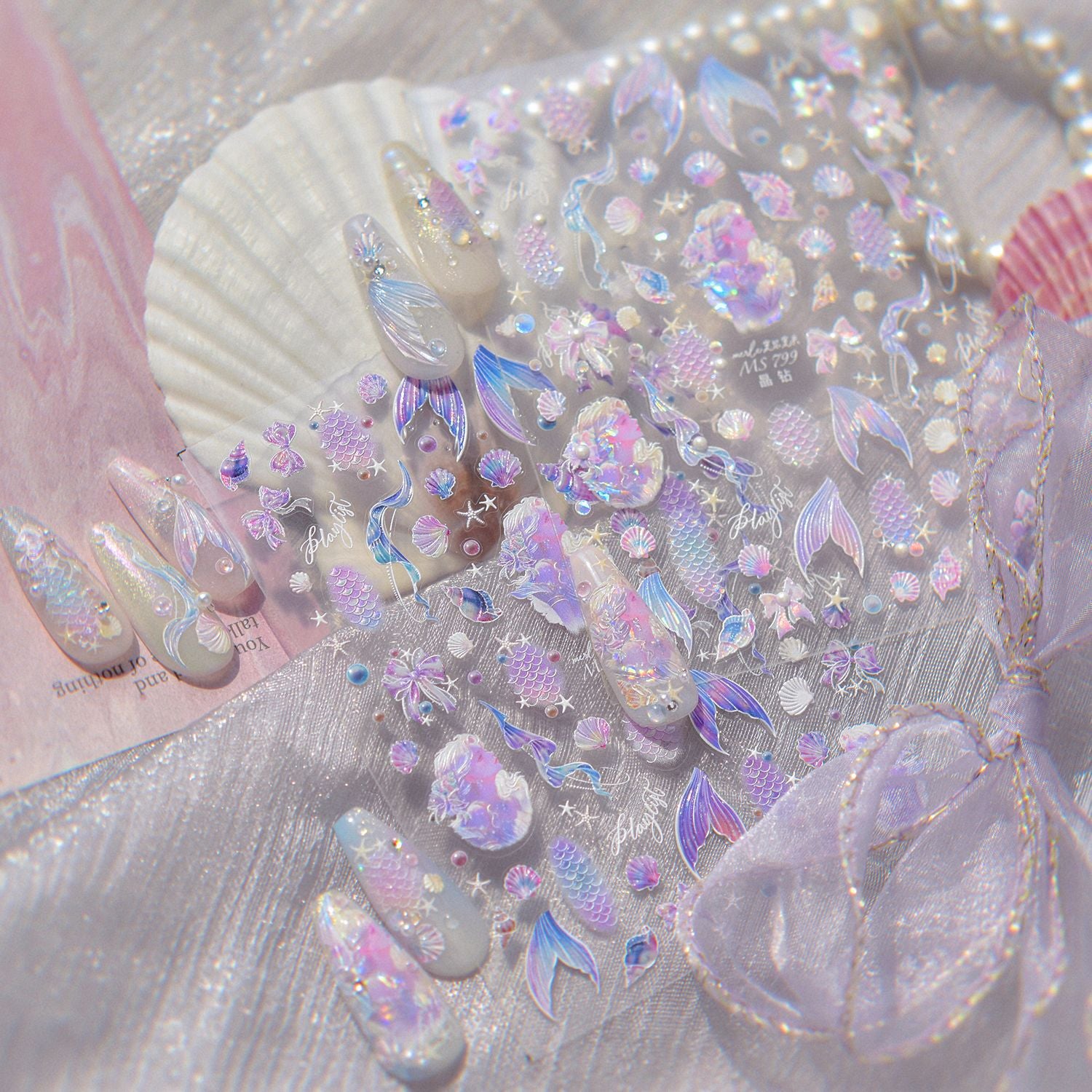 美人魚尾系列「極光美人魚」— 3D 水晶甲貼紙