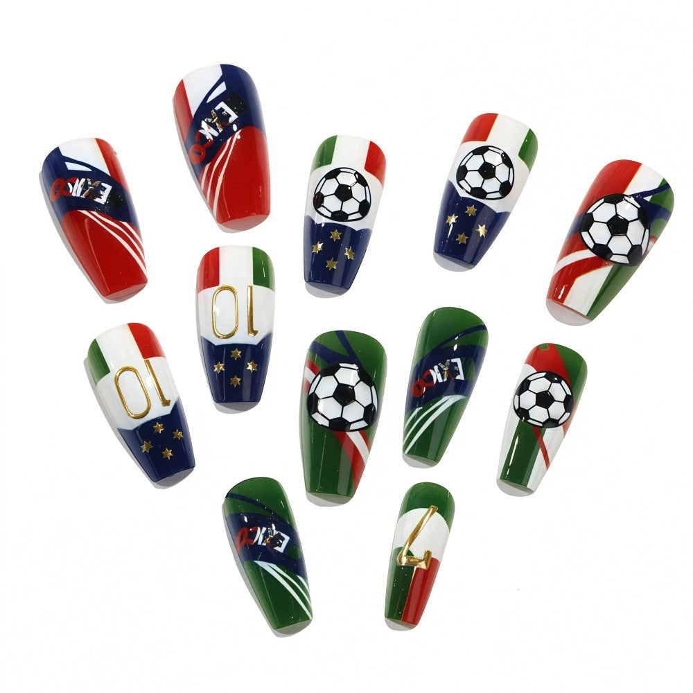 World Cup Italy Flag Football Elements Press-On Nails (Medium Square/24pcs/Dynamic)