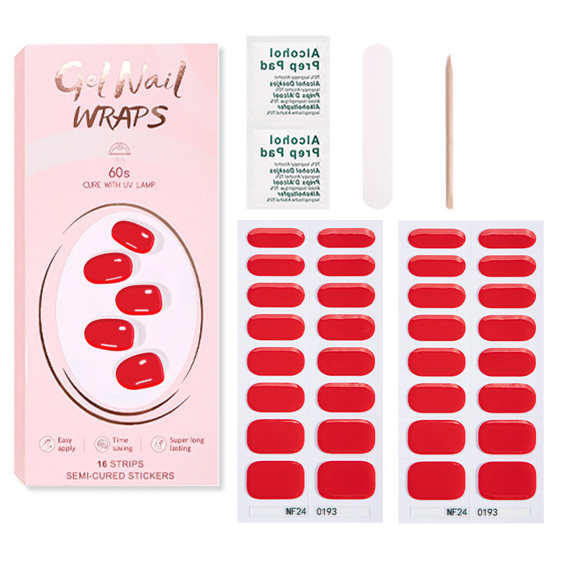 Semi-Cured Gel Nail Strips Pure Solid Glitter Glossy Design (MOQ=3)