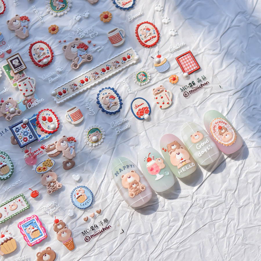 Cute Cartoon Girl & Puppy: "Miiichan Sweet Puppy Party" – 5D Embossed Nail Sticker