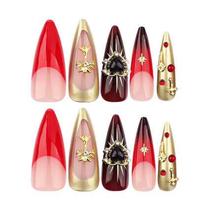 Autumn and winter Europe and the United States wear nail Croxin cross manicure fake nails French red gradual change flash nail wholesale｜365nails