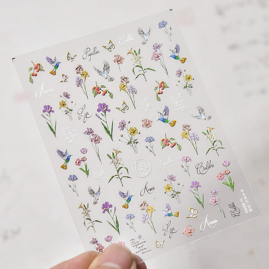 365nails: "Vintage Floral & Hummingbird" – nail art stickers