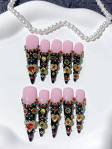 Pink Black Baroque Jewel Statement Press On Nails