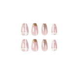 Uñas postizas, producto terminado, venta al por mayor. Uñas postizas, parche de uñas a cuadros con lámina dorada de Phnom Penh francés. Uñas postizas, venta al por mayor. Uñas postizas. 365nails.