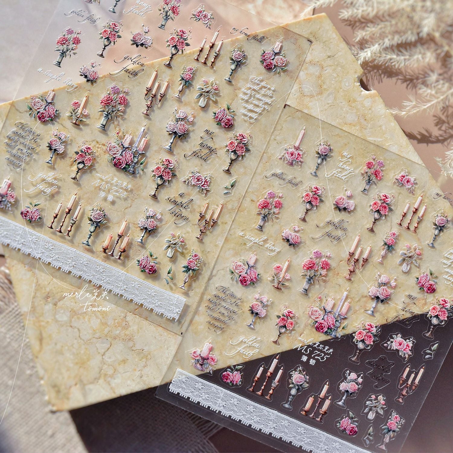 Vintage Rose & Candle Nail Sticker Set – "Vintage Rose & Candle Elegance"
