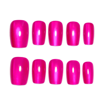 Rose red solid color cat eye  pads wholesale short trapezoidal sub-size  10 pcs high-end nail art｜365nails