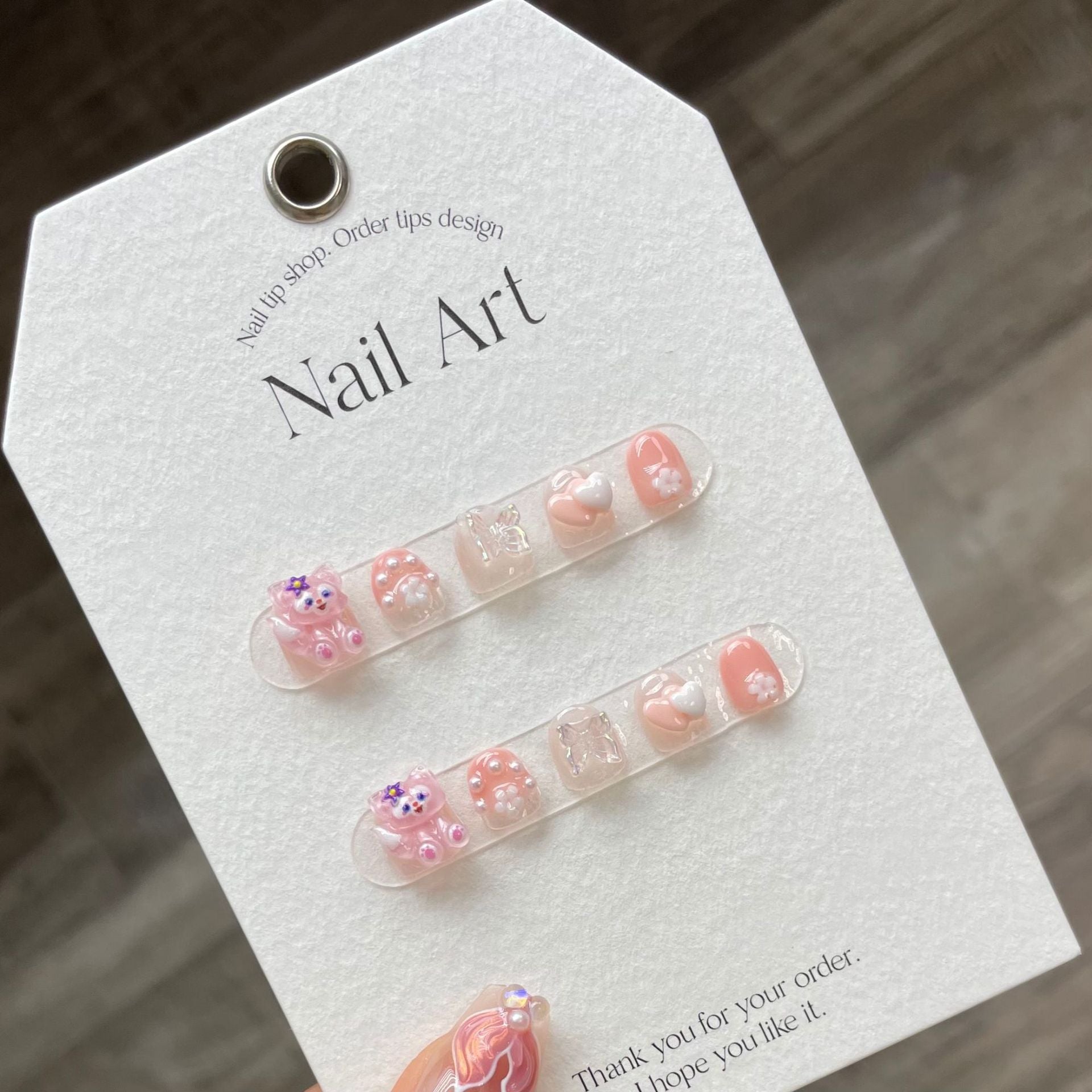 365nails-LinaBell 兒童系列：「可愛粉紅狐狸」短款方形兒童穿戴甲
