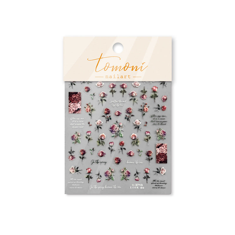 Vintage Rose Nail Stickers – 5D Embossed Romantic Floral Set