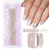 Nail Tips Popular cat eye press on nails, short square nail matte removable fake nails 120 pieces, boxed nail art women