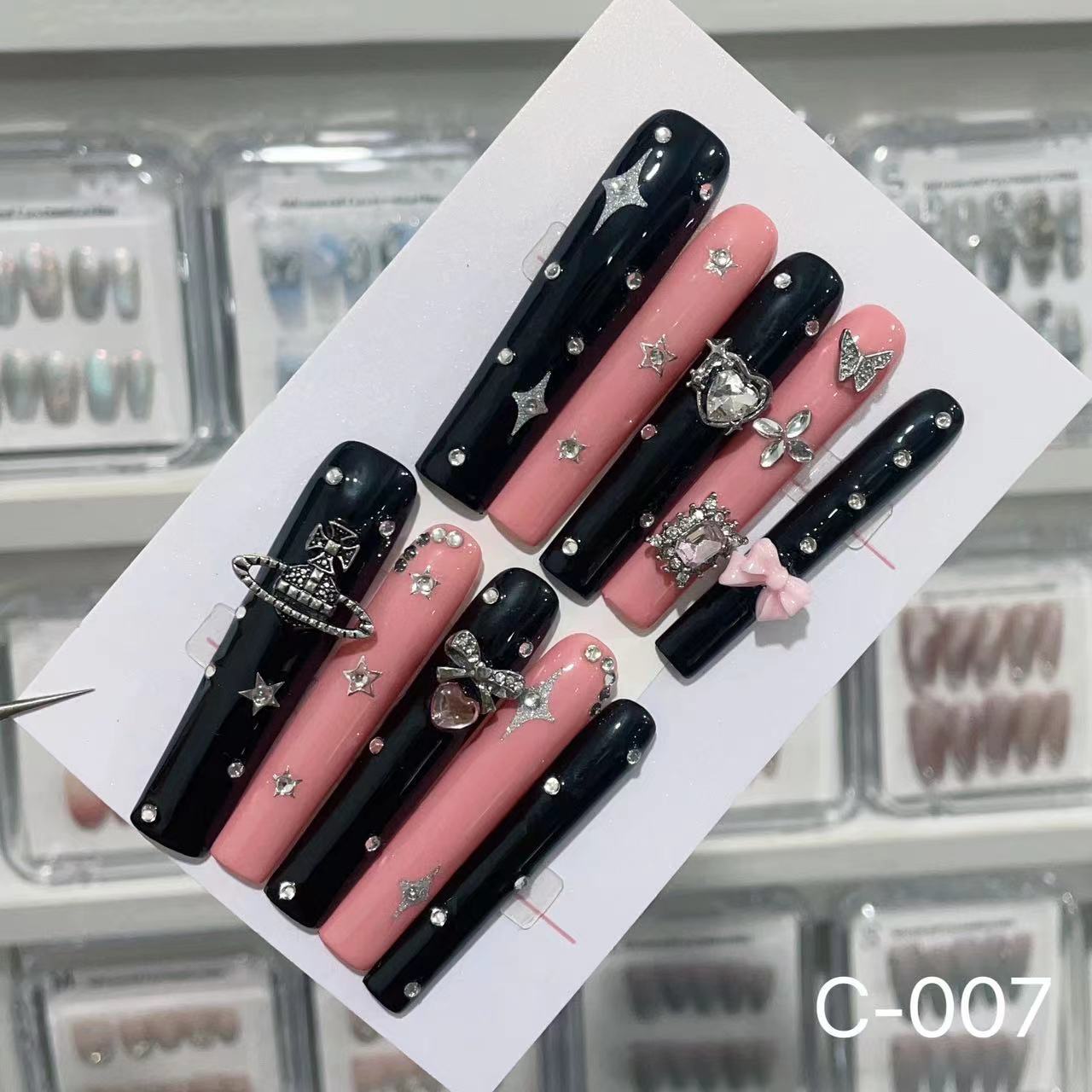 Extra Long 5.5cm Water Pipe Press-On Nails | Handmade Collection | Round Shape