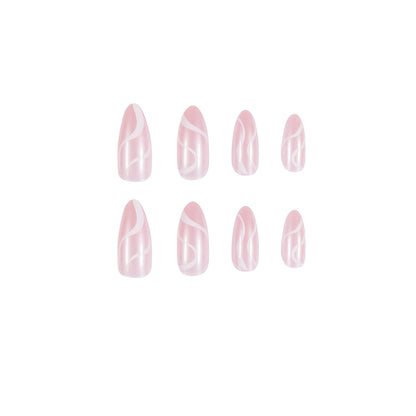 Unhas postiças francesas simples com impressão pop Sense, unhas removíveis e finalizadas ｜365nails