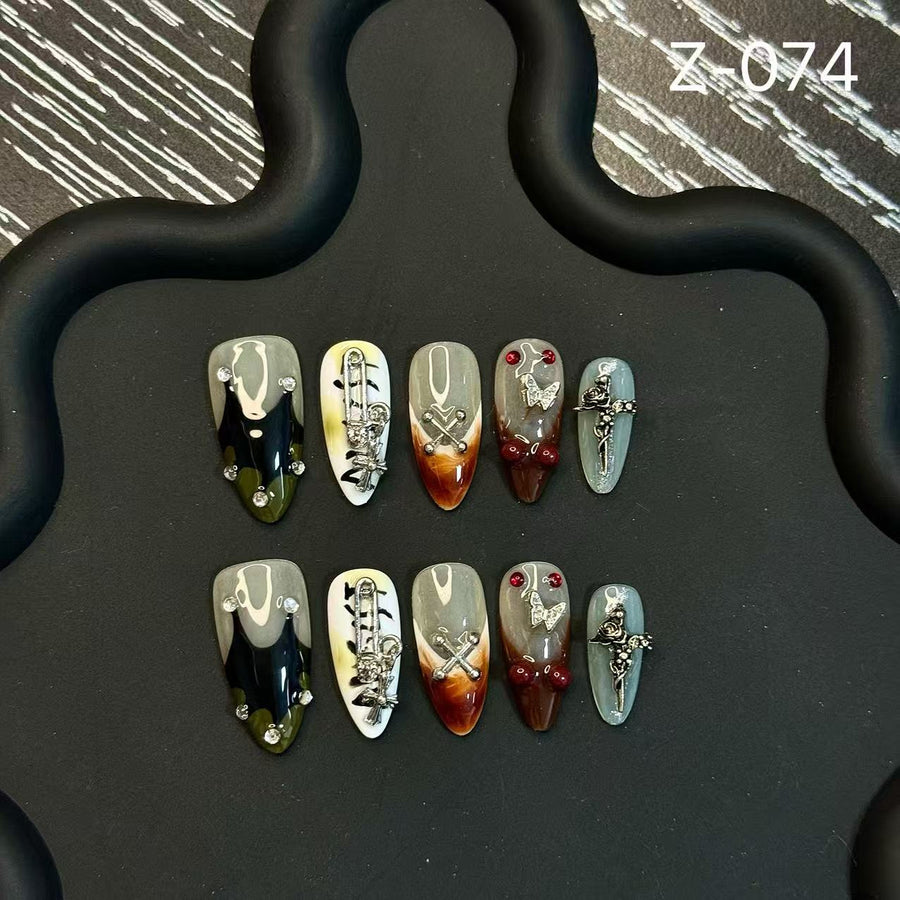 365nails: "Dark Enchantment" – 3D Gothic Charm Handmade Stiletto Nails
