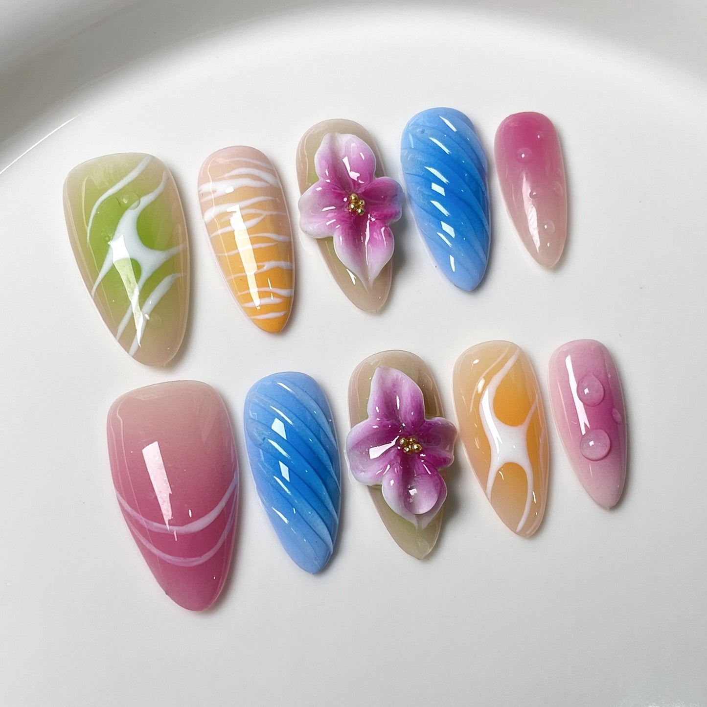 Handemade press on nails  3D Three-dimensional Carving Hand-painted Blush Nail Original Real Shot High-quality Nail Art Sticker｜365nails