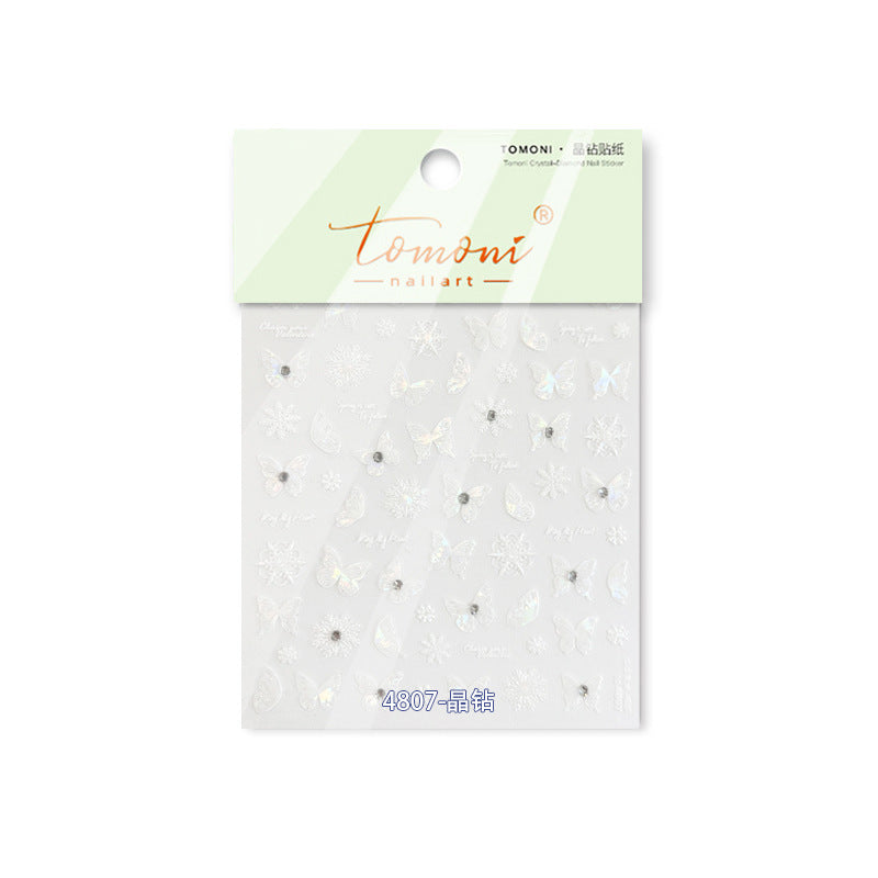 Crystal Butterfly & Snowflake Nail Stickers – 5D Embossed Winter Sparkle Set