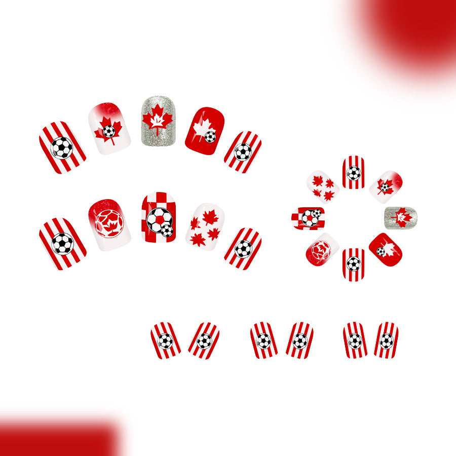 World Cup Canada Maple Leaf Football Fan Press-On Nails (Gradient/24pcs/Short Square)