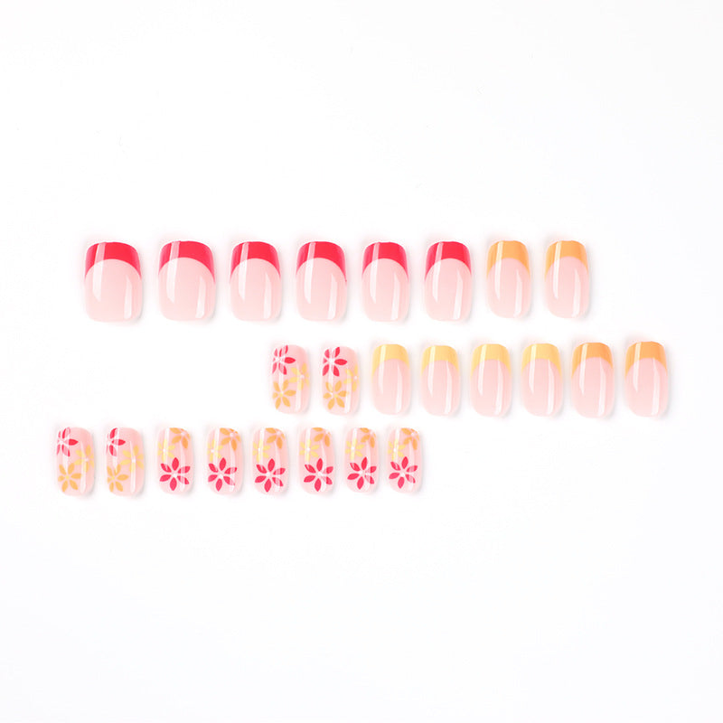 Manicure de pressão, manicure de pressão de flor simples, remendo de manicure francesa de três cores, atacado de peças de unhas, atacado de produtos para unhas｜365nails