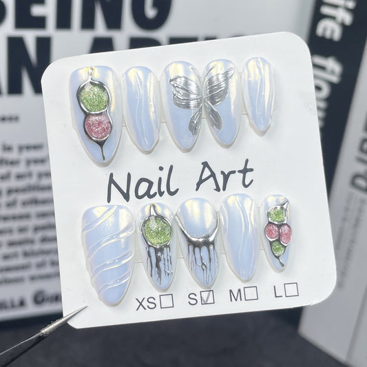 Aurora Almond Nail Relief Modeling cat eye Gem Handmade Press-on Nails Simple and Sweet press-on nails Sticker｜365nails