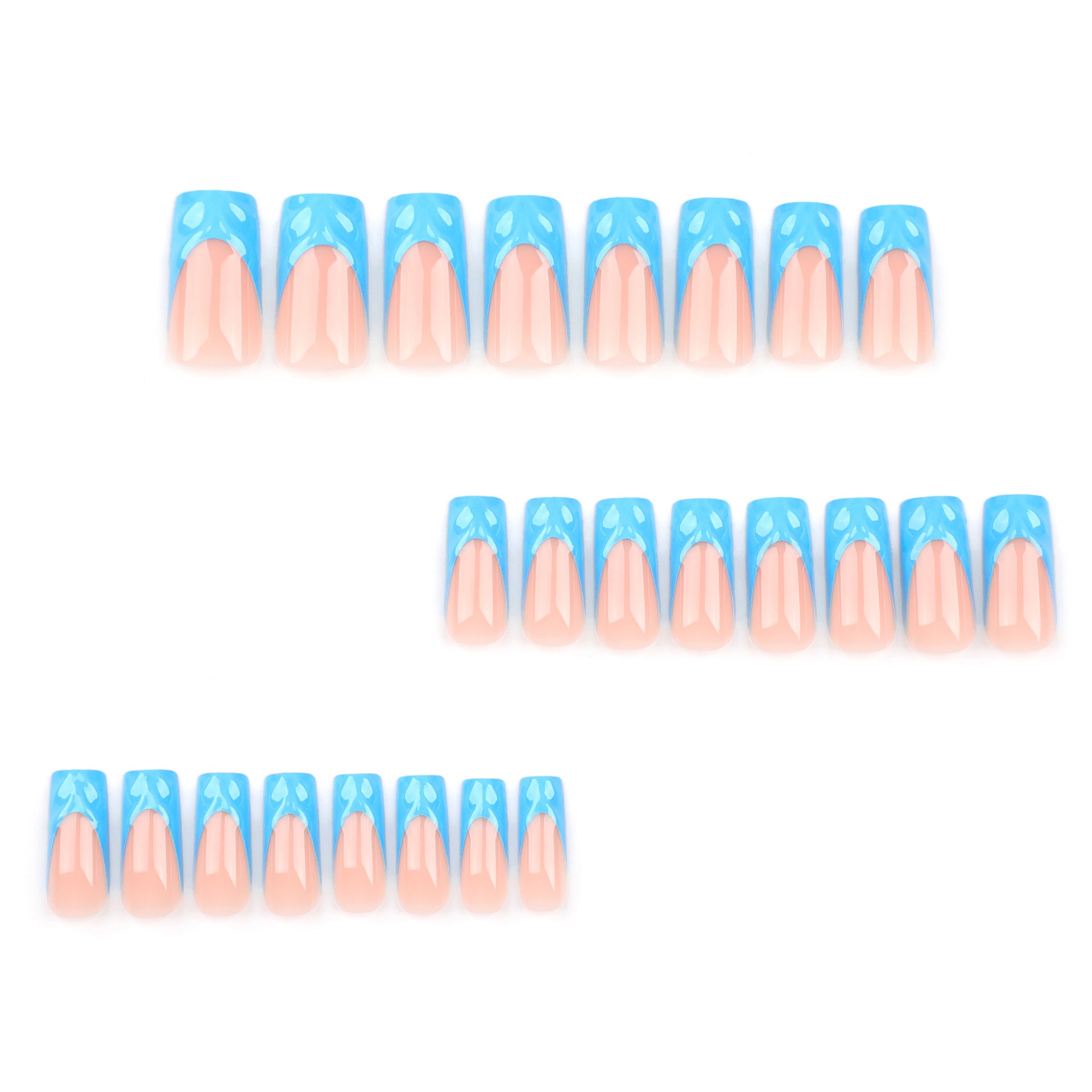 재사용 가능 프렌치 블루 완성 3D 프레스온 네일 네일팁 도매｜365nails