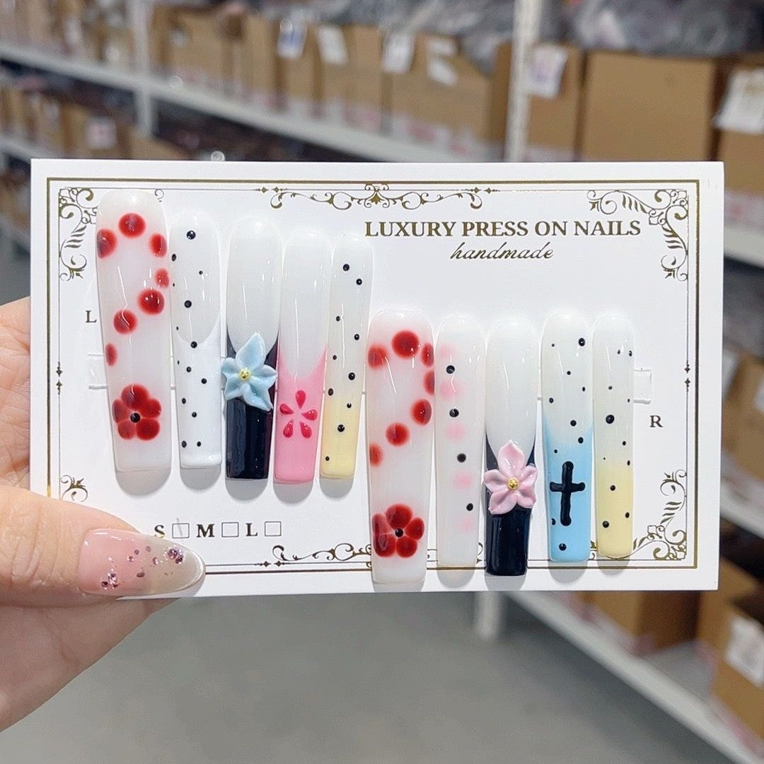 Hand Painted Floral Gradient Luxury Press On Nails