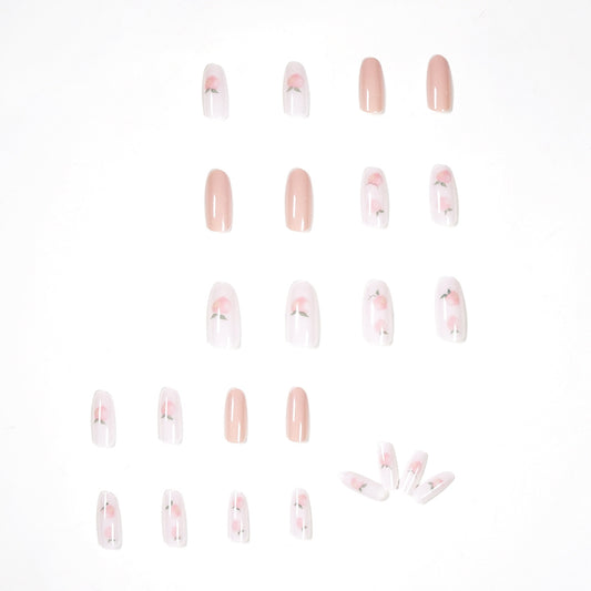 Pó de pêssego suave para clareamento de verão, unhas postiças finalizadas, peça removível para unhas｜365nails