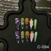 365nails: "Botanical Garden" – 3D Floral & Glitter Handmade Stiletto Nails