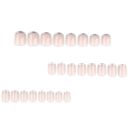 Simple silver French short square press-on nails