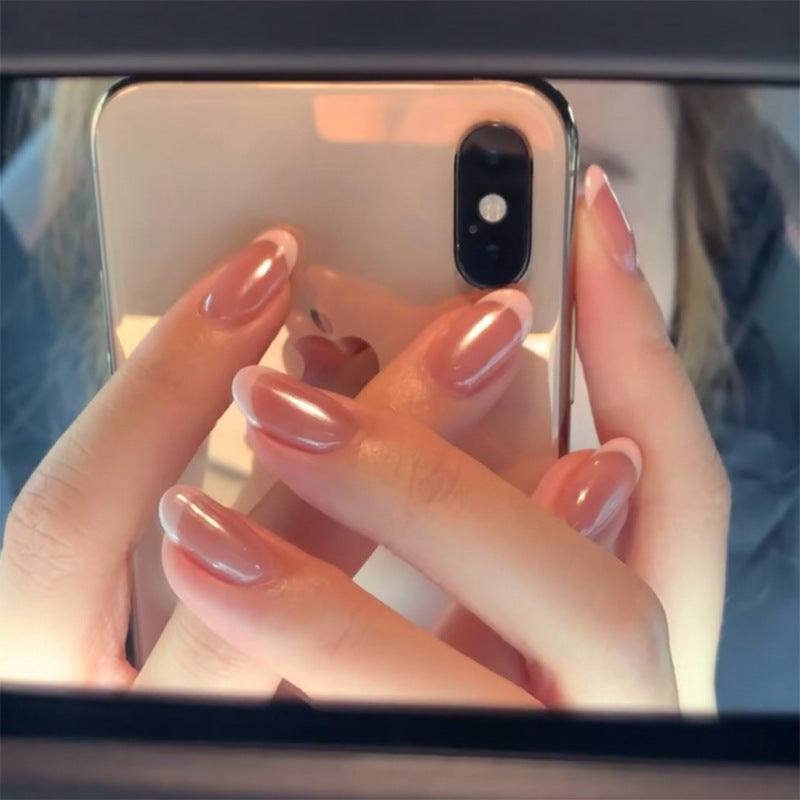 Light red smudge blush press on nails coating French white press on nails piece almond nail art fake nail wholesale｜365nails