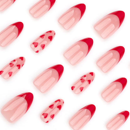 Simple naked pink Valentine's Day wearing nail French red edge manicure fake nail  hot-selling red love nail piece｜365nails