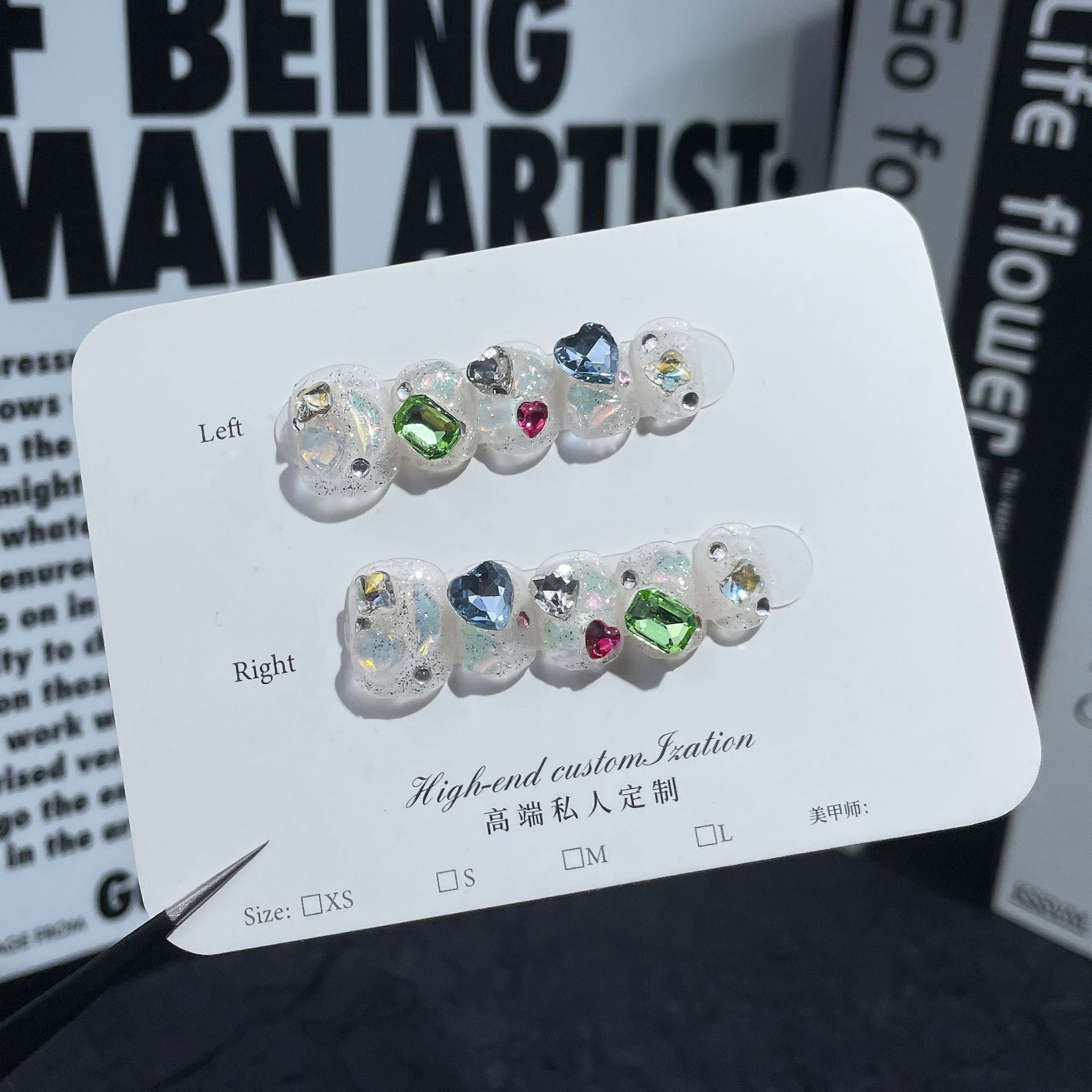 Uñas postizas hechas a mano con forma especial de sal marina, parche de diamante brillante, pegatinas cortas para uñas usables | 365nails