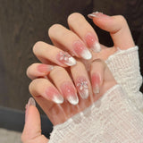 Soft Blush Floral Gradient Elegant Nails