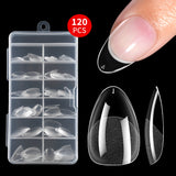Nail Tips popular nail film short almond 120 pieces boxed, ultra-thin and seamless transparent semi-matte free engraving and grinding nail film