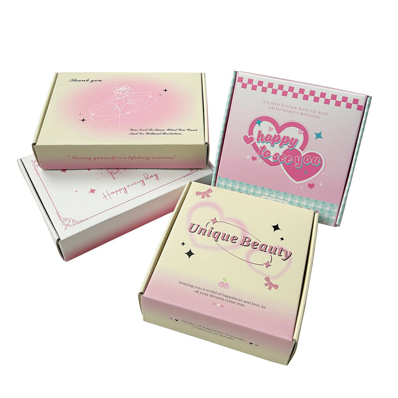 Pink Gradient Corrugated Mailer Box for Press‑On Nails – Sturdy Aesthetic Packaging Box