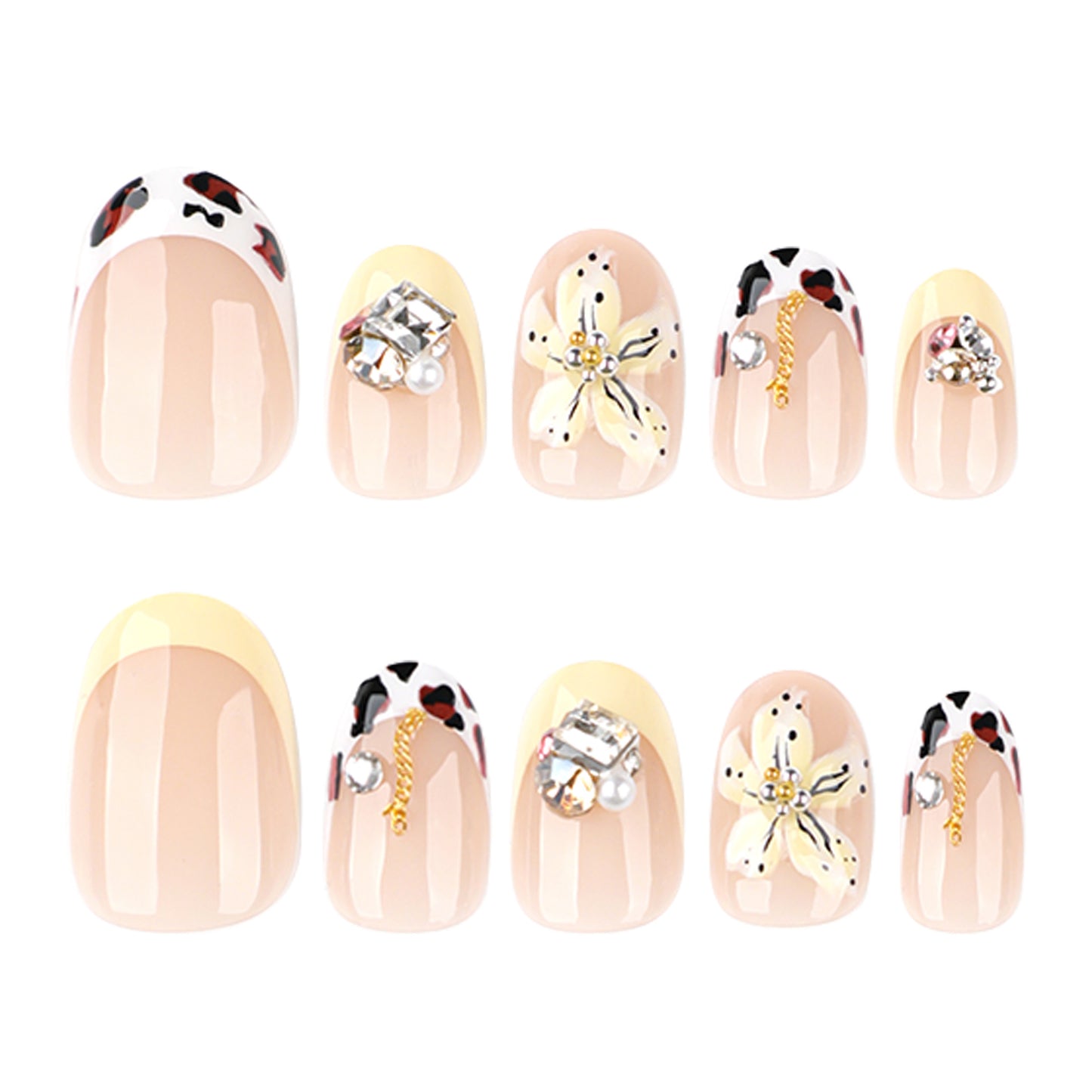 3D flower short almond press-on nails