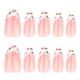 Manicura sencilla francesa con flores de hoja verde fresca y blanca, uñas postizas cortas con diseño de almendra (365nails)